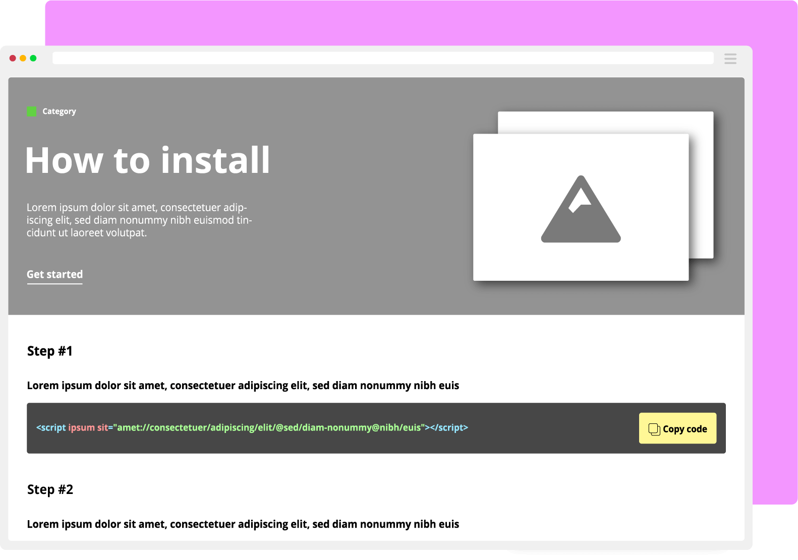 A digital minimalist mockup of the Documentation page with a pink outlined background