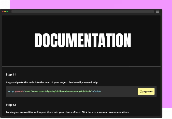 A digital minimalist mockup of the Documentation page with a pink outlined background