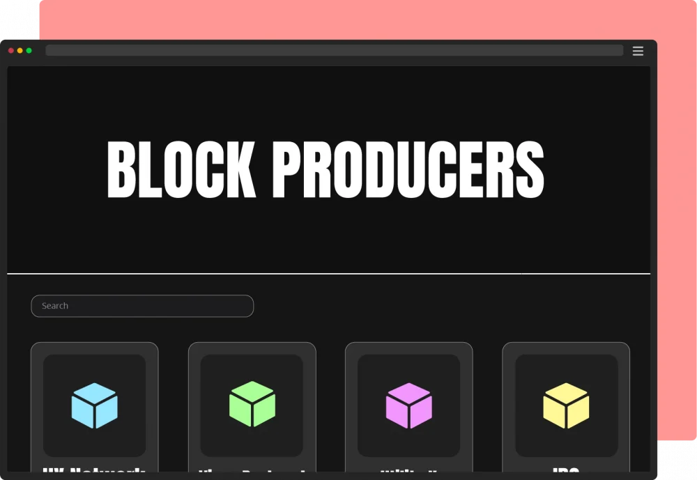 A digital minimalist image of the Block producers page with red highlighted background